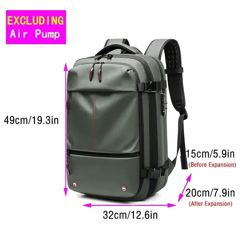 Backpack Man Travel Vacuum Compression with Electric Pump 17In Laptop Bag Waterproof Storage Expandable Fashion Casual Back Pack