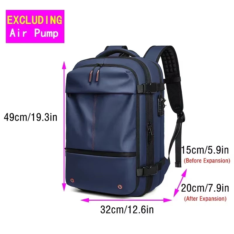 Backpack Man Travel Vacuum Compression with Electric Pump 17In Laptop Bag Waterproof Storage Expandable Fashion Casual Back Pack
