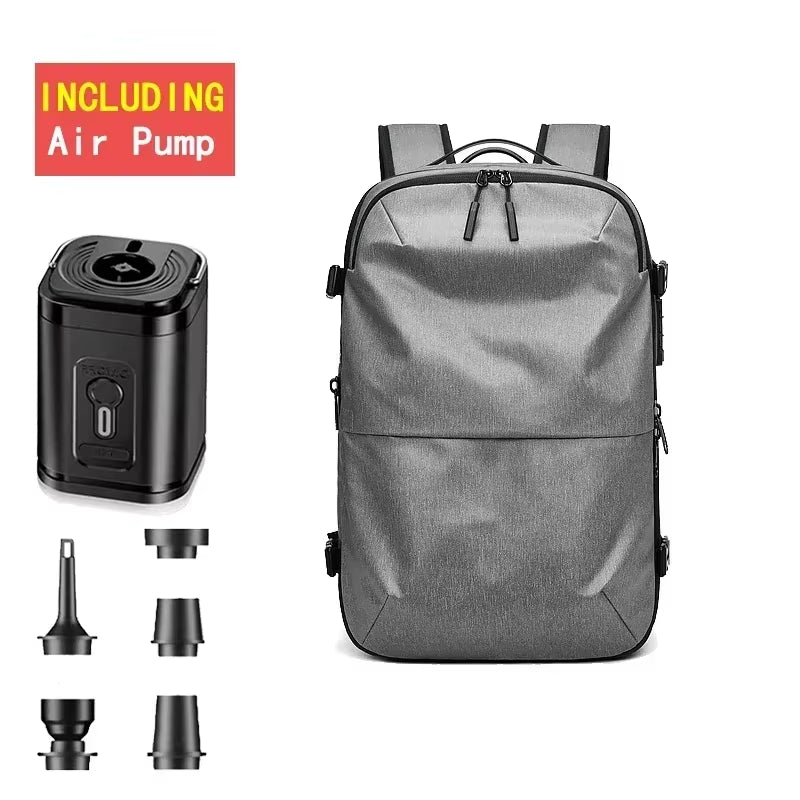 Backpack Man Travel Vacuum Compression with Electric Pump 17In Laptop Bag Waterproof Storage Expandable Fashion Casual Back Pack