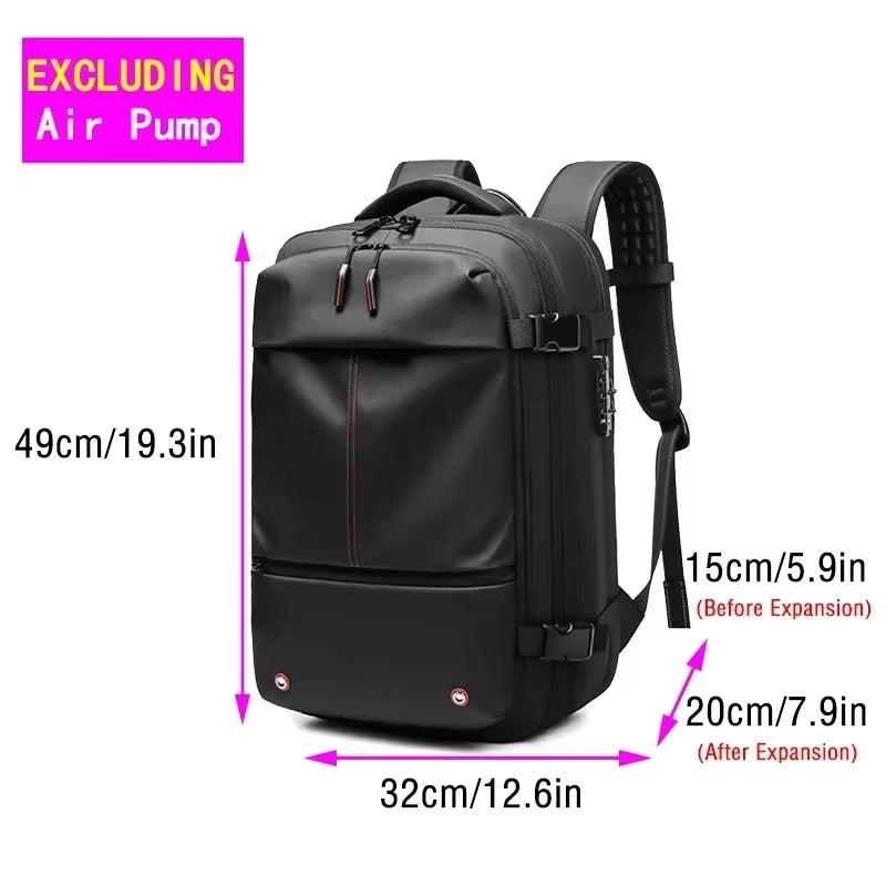 Backpack Man Travel Vacuum Compression with Electric Pump 17In Laptop Bag Waterproof Storage Expandable Fashion Casual Back Pack