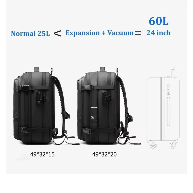 Backpack Man Travel Vacuum Compression with Electric Pump 17In Laptop Bag Waterproof Storage Expandable Fashion Casual Back Pack