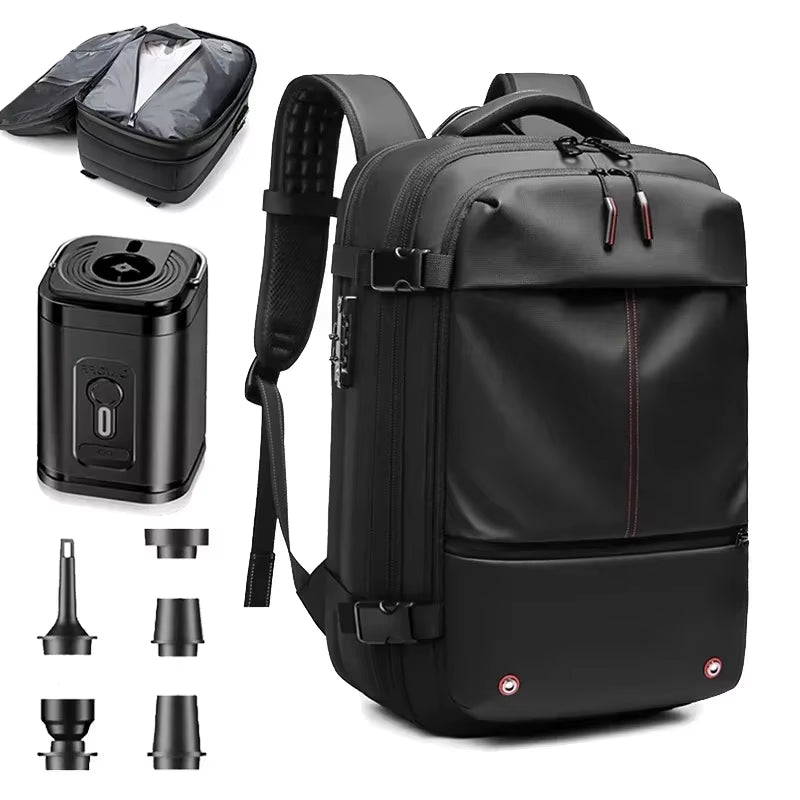 Backpack Man Travel Vacuum Compression with Electric Pump 17In Laptop Bag Waterproof Storage Expandable Fashion Casual Back Pack