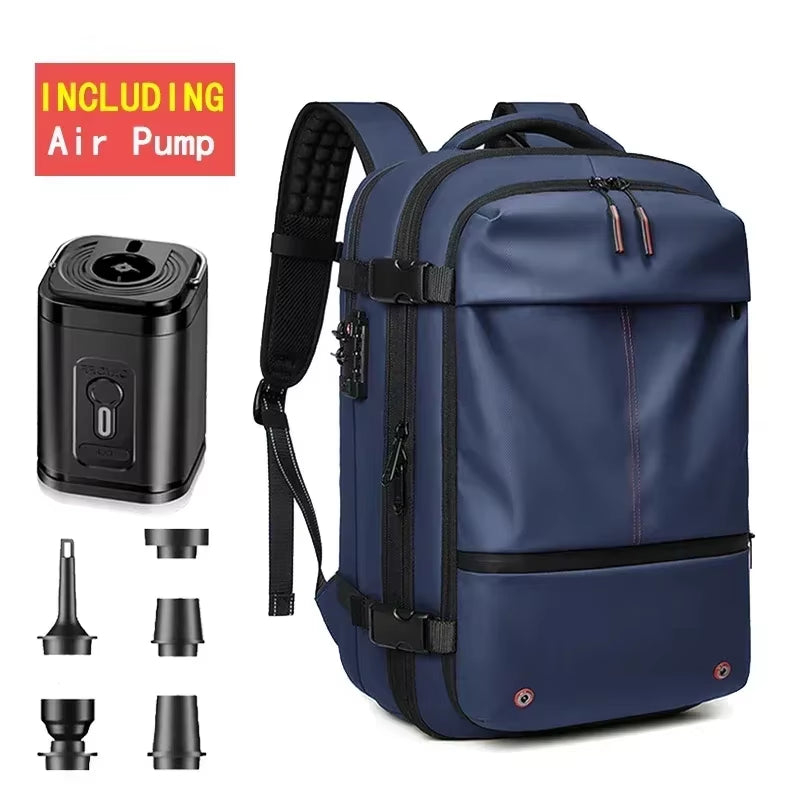 Backpack Man Travel Vacuum Compression with Electric Pump 17In Laptop Bag Waterproof Storage Expandable Fashion Casual Back Pack