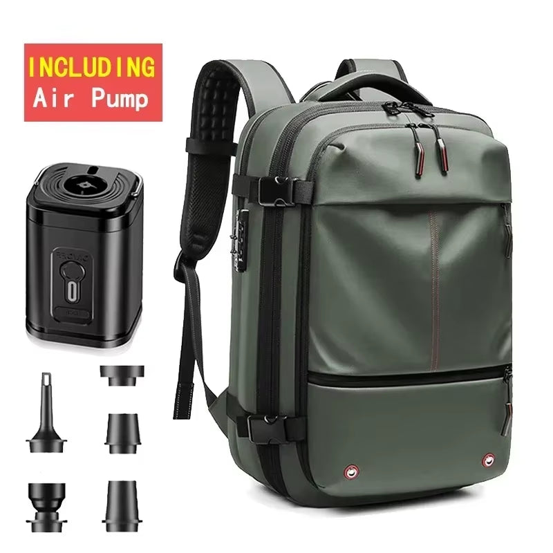 Backpack Man Travel Vacuum Compression with Electric Pump 17In Laptop Bag Waterproof Storage Expandable Fashion Casual Back Pack