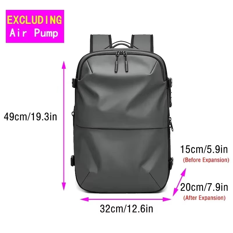 Backpack Man Travel Vacuum Compression with Electric Pump 17In Laptop Bag Waterproof Storage Expandable Fashion Casual Back Pack