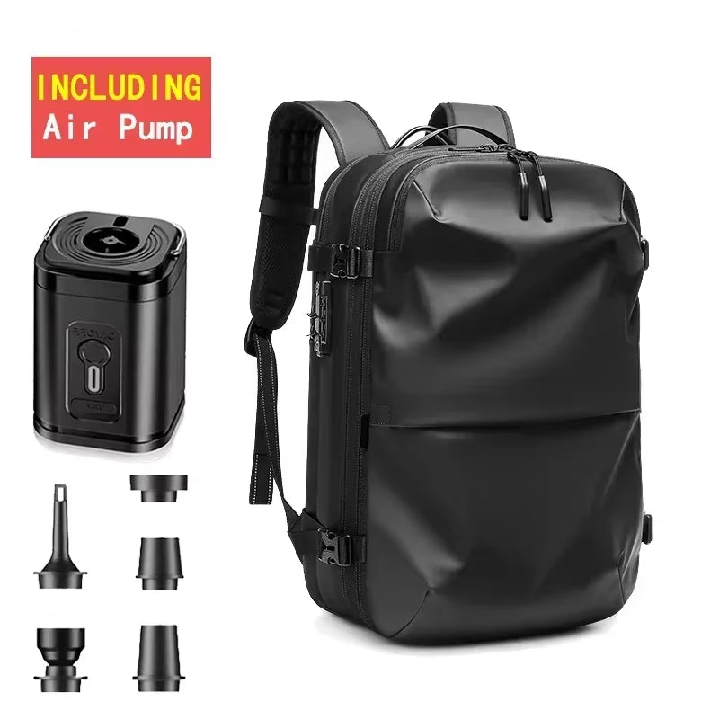 Backpack Man Travel Vacuum Compression with Electric Pump 17In Laptop Bag Waterproof Storage Expandable Fashion Casual Back Pack
