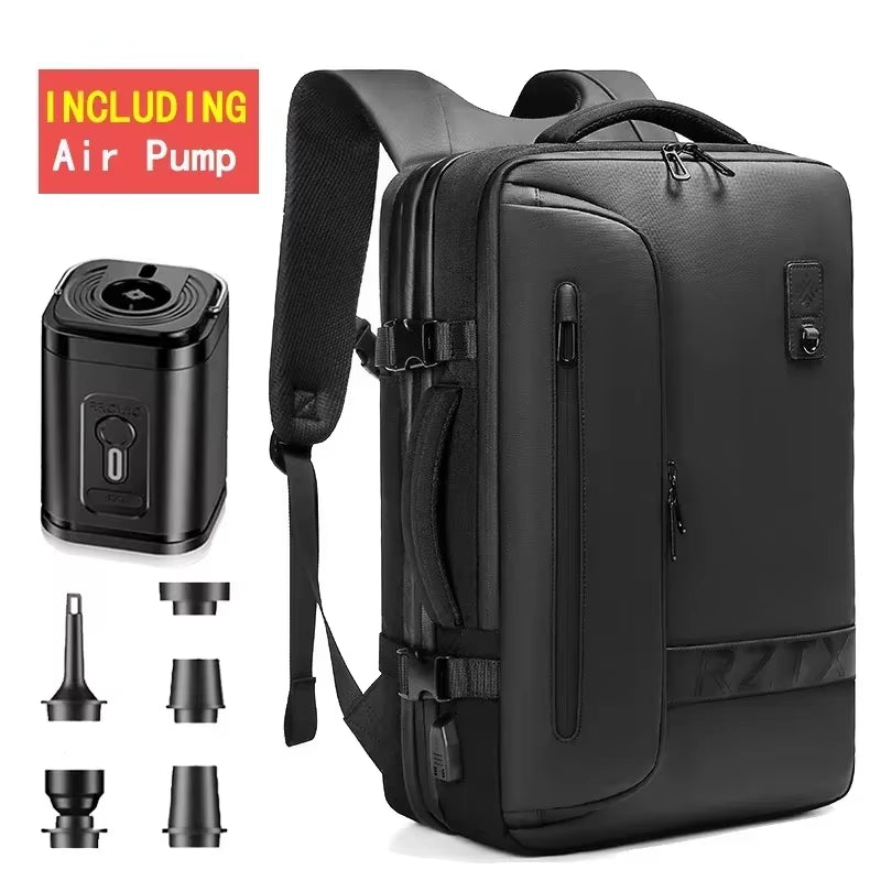 Backpack Man Travel Vacuum Compression with Electric Pump 17In Laptop Bag Waterproof Storage Expandable Fashion Casual Back Pack
