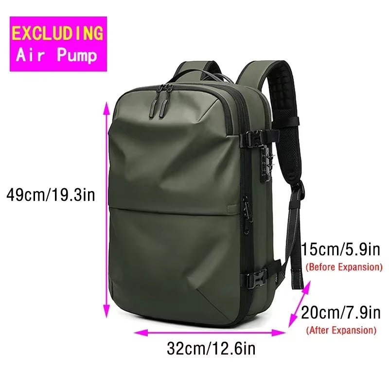 Backpack Man Travel Vacuum Compression with Electric Pump 17In Laptop Bag Waterproof Storage Expandable Fashion Casual Back Pack